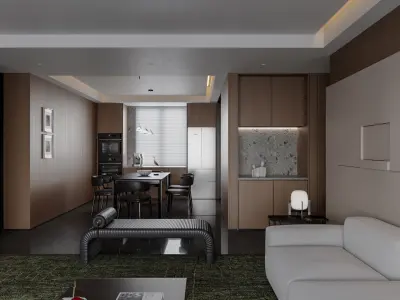 Modern living room dining room scene 3D model