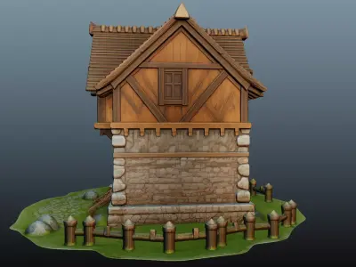 Mediaval fantasy stone house High-Poly 3D model