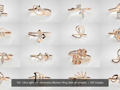 150  Ultra light  wt  minimalist Women Ring 3dm stl renders  3D Model Pack