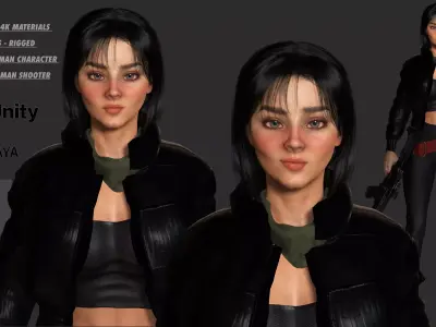 AAA 3D REALISTIC CHARACTER - BEAUTIFUL WOMAN GUN SHOOTER Low-poly 3D model