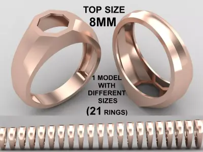 octagonal hollow Signet Ring Base 8MM top in All sizes 234-MWC 3D print model