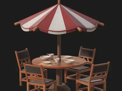 Table and chairs with umbrella 3D model