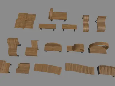Low Poly Bench Pack Low-poly 3D model