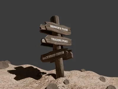 Wooden direction sign 3D model