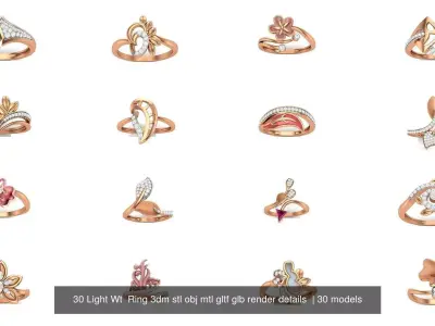 30 Light Wt  Ring 3dm stl obj mtl gltf glb render details  3D Model Pack