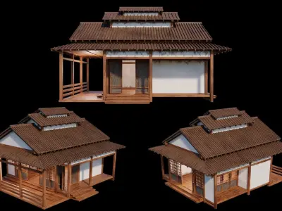 Medieval  Japanese Houses  - 4K Textures Game Ready Low-poly 3D model buy