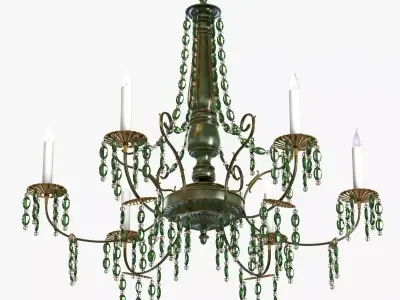 Large Green Crystal Two-Tier Chandelie 3D model