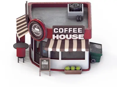Coffee House Cafe Building cartoon Low-poly 3D model Low-poly 3D model