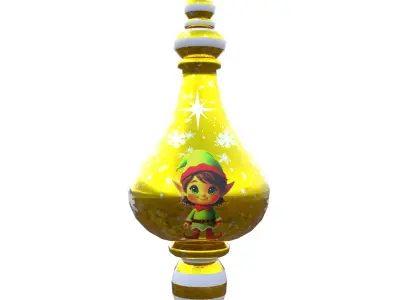 Charming Elf Holiday Golden Bauble 3D Model PBR Low Poly Low-poly 3D model