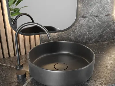 bathroom furniture - wood and stone wall  3D model