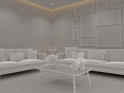 Modern Interior Living Room Set - Interior scene 3D model Low-poly 3D model