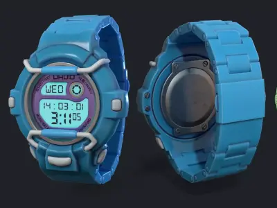 lowpoly digital watch PBR Low-poly 3D model
