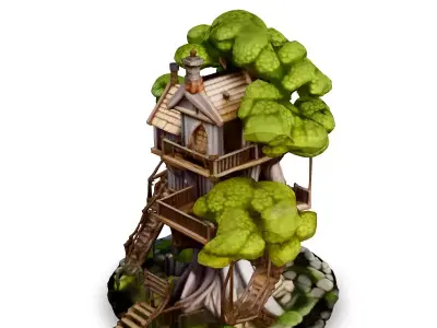Charming Fantasy Treehouse Game Asset Low-poly 3D model