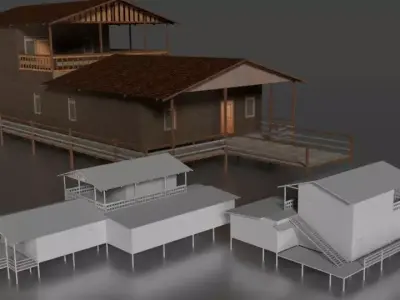 Rumah Kayu Pinggir Sungai Tingkat 001-010 FBX 3D model