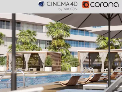 Corona - C4D Scene files - Miami Holiday Resort 3D model