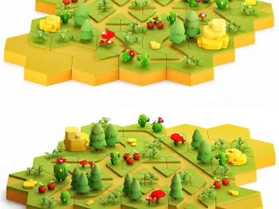 Stylized modular platform game level design Low-poly 3D model
