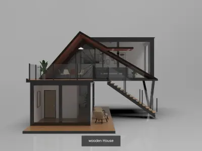wooden houses of 3 3D Model Pack