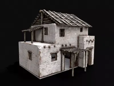 Village White Clay House 4 Low-poly 3D model
