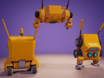 Cute Set of Robots Low-poly 3D model
