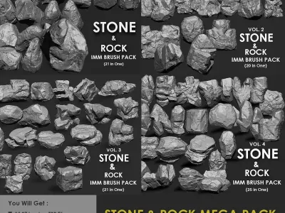 STONE AND ROCK MEGA PACK 4 IN ONE - 87 BRUSHES 3D model