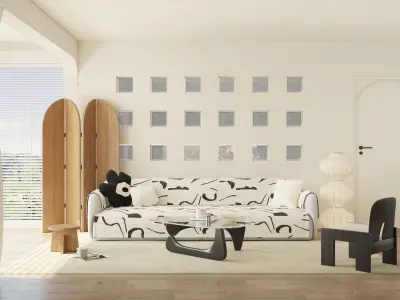 Pixels and Flowers living room interior scene 3D model