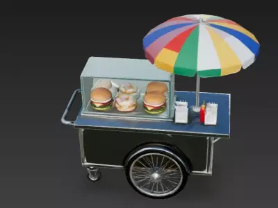 Stainless Steel Street Food Cart 3D Model Low-poly 3D model