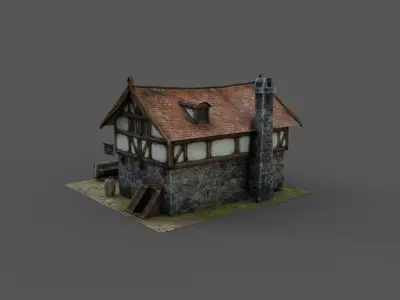 Low Poly Farm Set 3D Model medieval house Low-poly 3D model