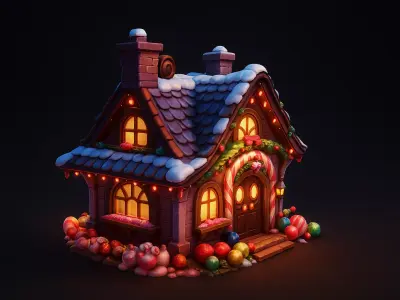 Candy House 3D Model  Cartoon Stylized Fantasy House  Game-Ready 3D model