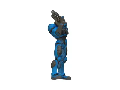Futuristic Blue Armored Soldier 3D Model 3D model