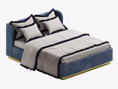 Blue Bed with Frilly Bedding 3D model