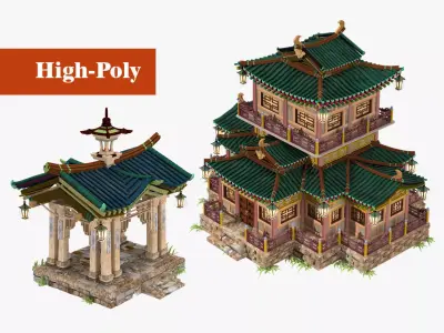 Japanese style house  Japanese Pagoda   high-poly 3D Model Pack