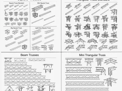 Trusses Square Triangular Beam Bundle Collection 129 PCS Modular 3D model