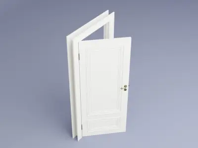 White Bathroom Door with Brass Details 3D model