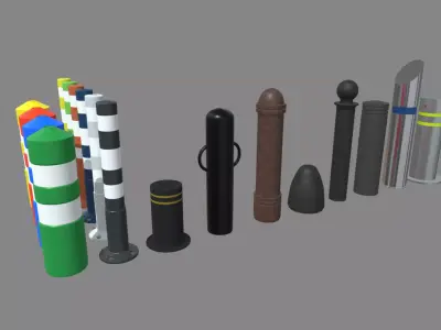 Bollards Pack Low-poly 3D model