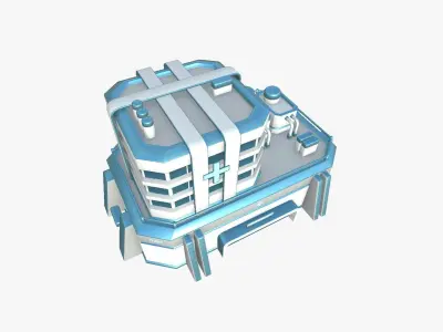 SciFi Hospital A01 White Blue - Sci Fi Exterior Design Low-poly 3D model