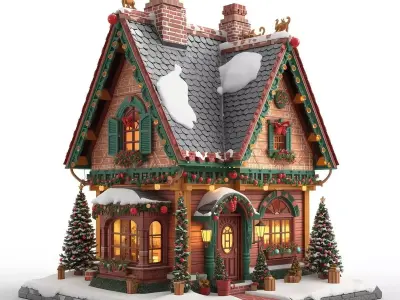 Charming Christmas Village House 3D Model Low-poly 3D model