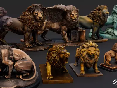 Lion Statues Pack VOL4 Low-poly 3D model