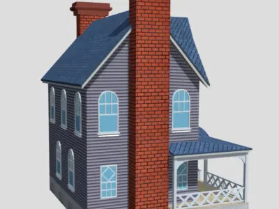 American Style Cottage - Town House Model Low-poly 3D model purchase