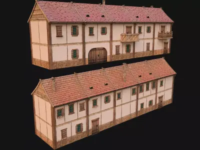 Medieval house with balcony Low-poly 3D model
