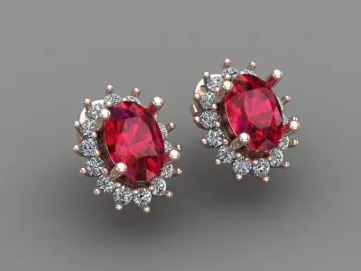 Ruby Rose Gold Diamond Women Earring 3D print Model 3D print model