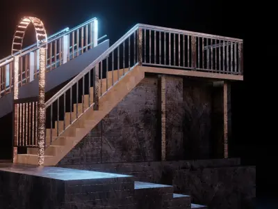 17 PBR Low Poly Stairs Low-poly 3D model