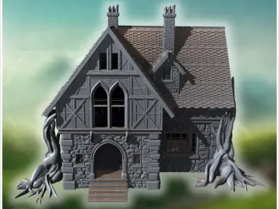Manor house with gnarled roots spreading over stone foundation i 3D print model