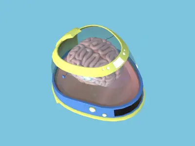 SciFi Brain Helmet 07 Blue Cartoon - Character Design Fashion Low-poly 3D model