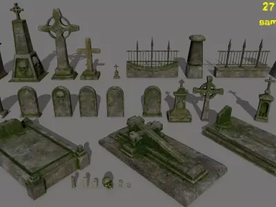 tombstone set two tombstones Low-poly 3D model