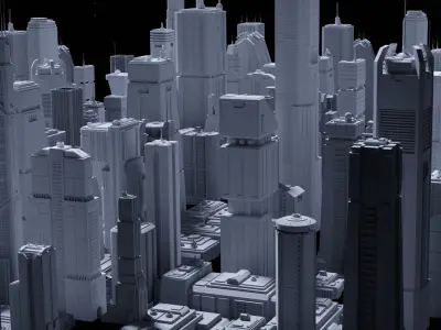  71 Sci-Fi Skycrapers and Buildings Kitbash - Cyberpunk Futuristic City 