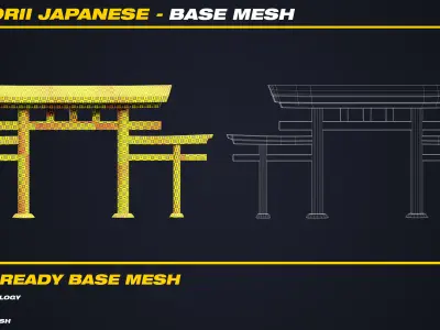 30 Torii Japanese Base Mesh - VOL 07 - Game Ready Low-poly 3D model
