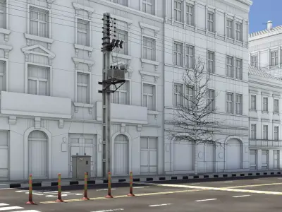 Realistic Street with electric post  3D model