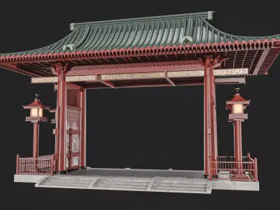 Traditional Japanese Gate Low-poly 3D model