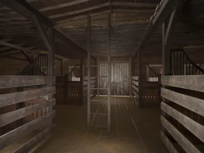 Barn Cattle Shed Farm Shelter Village Farmhouse With Interior  6 Low-poly 3D model