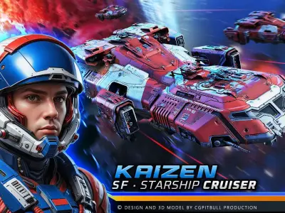 KAIZEN Starship Cruiser Low-poly 3D model